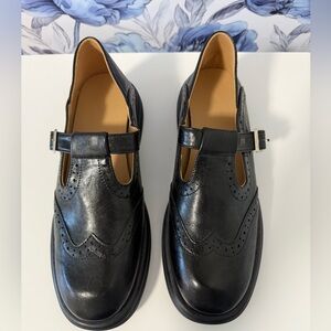 Black Leather Buckle Loafers